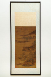 Ecole chinoise, sign&eacute; Wang Song, d'apr&egrave;s Zhao Danian, encre et couleurs sur soie, Qing: 'Un matin en printemps'