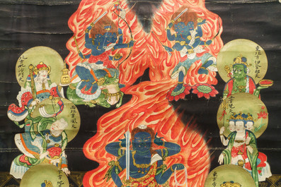 Chinese school, inkt en kleur op papier, Qing: 'Behoeders van het Boeddhisme'