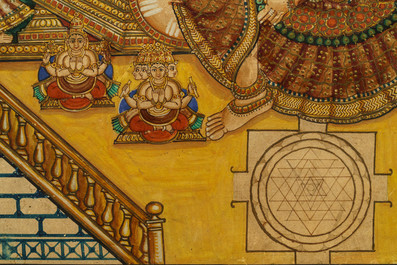 Thanjavur school, South India, pigment and gold leaf on paper, 19/20th C.: 'Vishnu and Lakshmi'