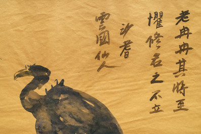 Sadji (Sha Qi, Sha Yinnian) (1914-2005): Vautour en repos, encre sur papier, sign&eacute; en haut &agrave; droite