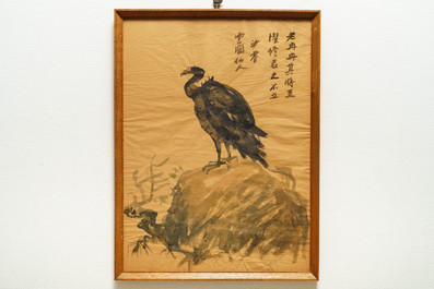 Sadji (Sha Qi, Sha Yinnian) (1914-2005): Resting vulture, ink on paper, signed upper right