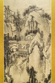 Chinese school, gesign. Chen Shizeng (Chen Hengke)(1876-1923), inkt op papier: 'Berglandschap naar Shen Zhou'