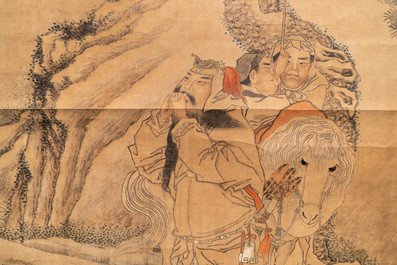 Chinese school, naar Ma Shijun (1609-1666), gedat. 1867, inkt en kleur op papier: 'figuren in een landschap'