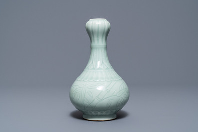 Three Chinese monochrome celadon vases, Yongzheng and Qianlong marks, 19/20th C.