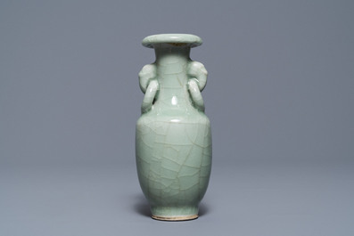 Three Chinese monochrome celadon vases, Yongzheng and Qianlong marks, 19/20th C.