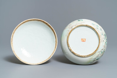 A Chinese qianjiang cai spice box and a warming bowl on foot, 19/20th C.