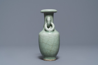 Three Chinese monochrome celadon vases, Yongzheng and Qianlong marks, 19/20th C.