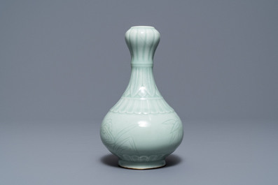 Three Chinese monochrome celadon vases, Yongzheng and Qianlong marks, 19/20th C.