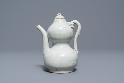 A Chinese qingbai ewer and cover, Yuan