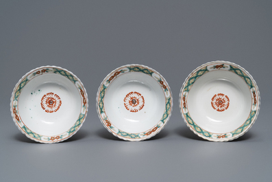 Six Chinese Straits or Peranakan famille rose bowls with dragons, Qianlong mark, 19th C.