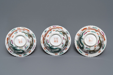 Six bols en porcelaine de Chine famille rose pour le march&eacute; Straits ou Peranakan, marque de Qianlong, 19&egrave;me