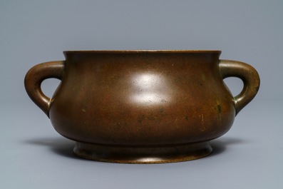 A large Chinese bronze censer, Xuande mark, 18th C.