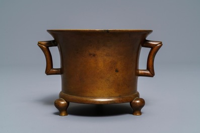 A Chinese bronze tripod censer, Xuande mark, 17/18th C.