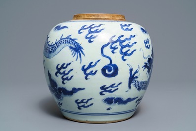 A Chinese blue and white 'dragon' jar, Kangxi
