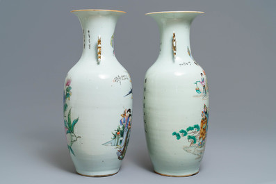 Twee Chinese famille rose vazen met figuren, 19/20e eeuw
