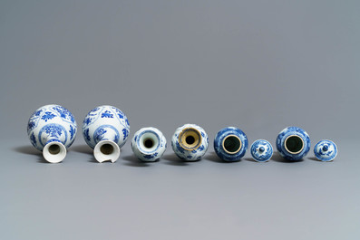 Three pairs of Chinese blue and white vases, Kangxi