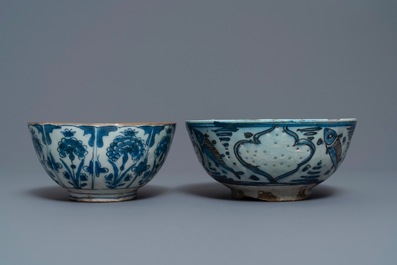 Two blue and white Persian pottery bowls, Safavid, 17/18th C.