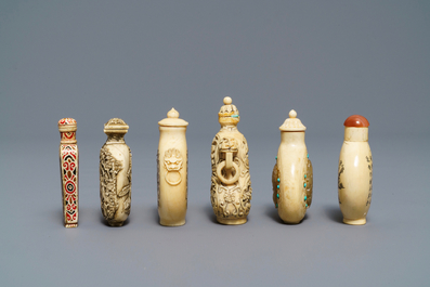 Six Chinese carved ivory snuff bottles, 19/20th C.