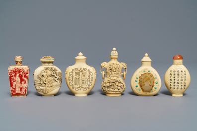 Six Chinese carved ivory snuff bottles, 19/20th C.