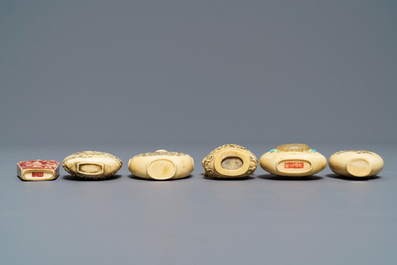 Six Chinese carved ivory snuff bottles, 19/20th C.