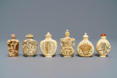 Six Chinese carved ivory snuff bottles, 19/20th C.