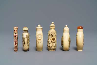 Six Chinese carved ivory snuff bottles, 19/20th C.