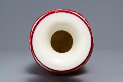 A Chinese red overlay white glass vase, Daoguang seal mark, 19/20th C.