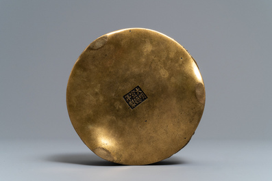 A large Chinese gilt bronze incense burner in the manner of Hu Wenming, Xuande mark, 19th C.