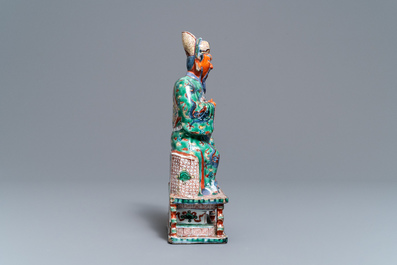 A Chinese wucai figure of Guan Yu, Ming