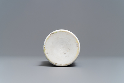 A Chinese blue and white rouleau vase with a figure in a landscape, Transitional period