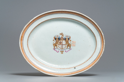 A Chinese famille rose 'New British East India Company' armorial tureen and cover, Jiaqing