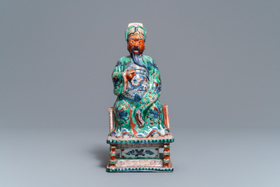 A Chinese wucai figure of Guan Yu, Ming