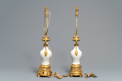 A pair of Chinese gilt bronze-mounted crackle-glazed vases, 18th C.