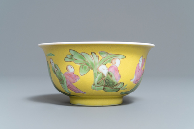 A rare Chinese ruby and yellow-ground bowl, Yongzheng