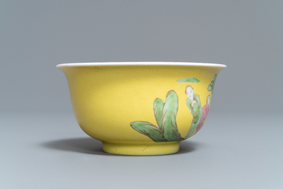 Un bol en porcelaine de Chine &agrave; fond jaune et rouge rubis, Yongzheng