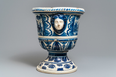 A large blue and white French faience garden urn, Nevers, 18th C.