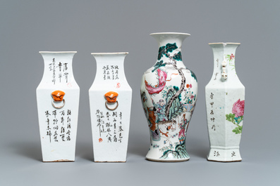 Vier Chinese famille rose en qianjiang cai vazen, 19e eeuw