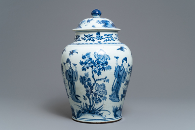 A large Chinese blue and white vase and cover, Kangxi