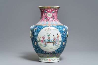 A large Chinese famille rose 'hu' vase, Qianlong mark, Republic, 20th C.