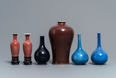 Six Chinese monochrome vases, Kangxi and later