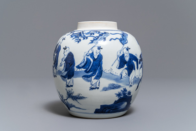 A Chinese blue and white ginger jar with playing boys, Kangxi
