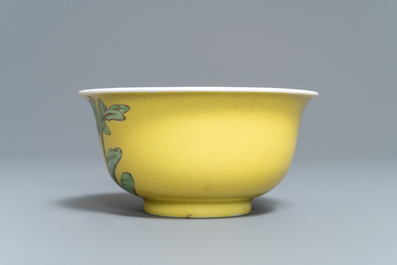 A rare Chinese ruby and yellow-ground bowl, Yongzheng