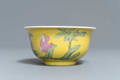 A rare Chinese ruby and yellow-ground bowl, Yongzheng