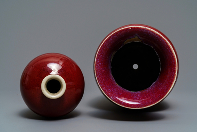 Two Chinese monochrome sang-de-boeuf and flamb&eacute; vases, 18/19th C.
