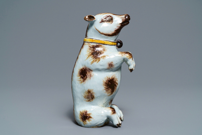 A polychrome Dutch Delft model of a bear, 18th C.