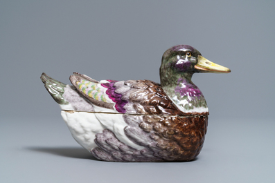 A Meissen porcelain 'duck' tureen and cover, Germany, 18th C.
