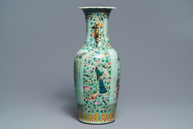 A Chinese celadon-ground qianjiang cai and famille rose vase, 19th C.