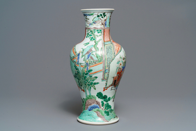 A Chinese famille verte 'Hong Men Yan' vase, Kangxi