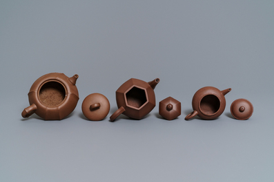 Six Chinese Yixing stoneware teapots, 19/20th C.