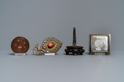 A varied collection of Chinese and Asian metalware, incl. paktong, silver and gilt bronze, 17th C. and later